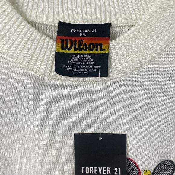 FOREVER 21 + WILSON COLLABORATION TENNIS SWEATER MULTI COLOR STRIPED SLEEVE NWT - Picture 4 of 13